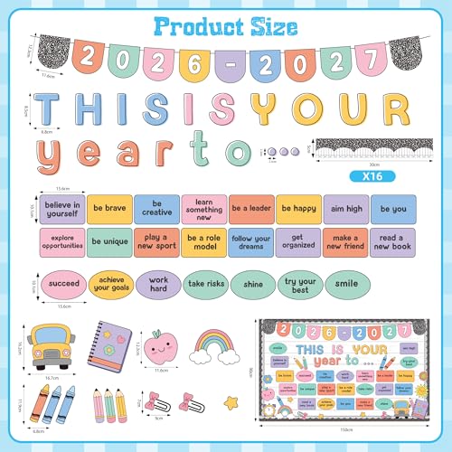 Polaxium This is Your Year Bulletin Board Set Classroom Decoration Welcome Back to School Composition Bulletin Board Inspirational Cutout for School Office Chalkboard Wall Learning Activities Decor - Image 5
