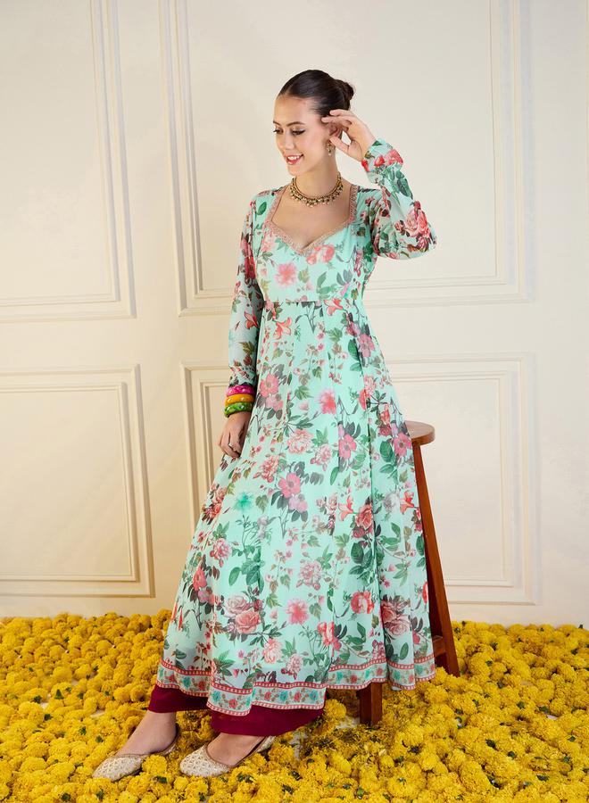 ساسافراس كورتا أناركالي طويلة بطبعة زهور  - Image 2
