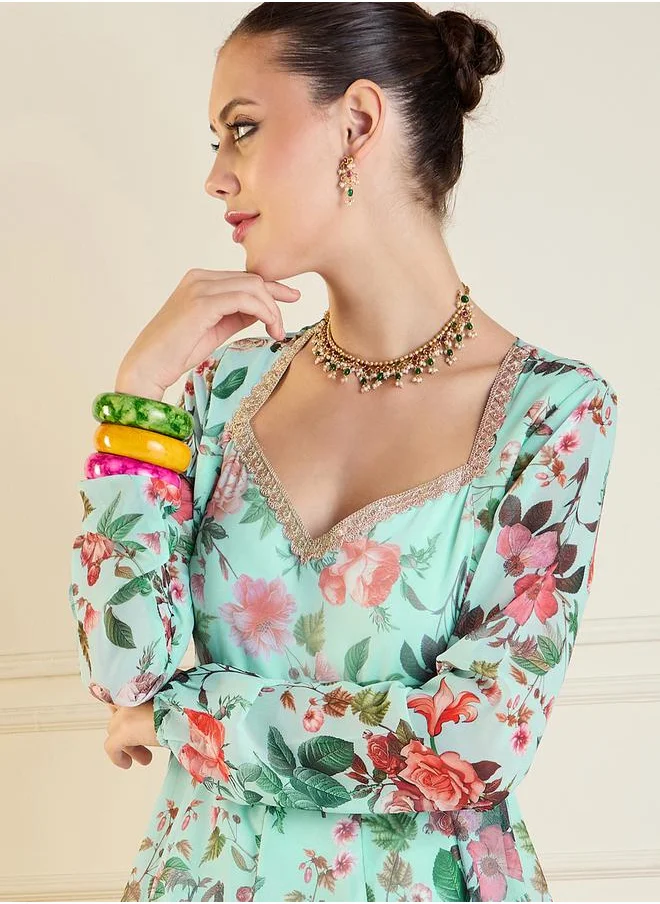 ساسافراس كورتا أناركالي طويلة بطبعة زهور