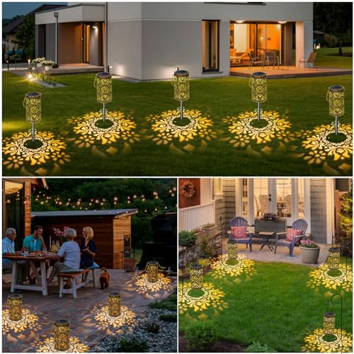MMHF 4 Pack Solar Pathway Lights Lights Outdoor, LED Solar Lantern Bright Metal Retro Waterproof, Outside Decorative Rose Hanging Lanterns Solar Powered for Path Lawn Patio Yard Walkway (Rose, 4 Pack) - Image 4