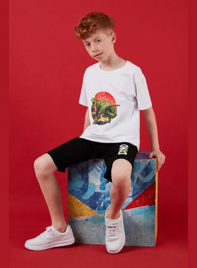 Lela Lela Cotton Regular Fit Crew Neck Shorts Bottom-Top Set Boy SET 6212017