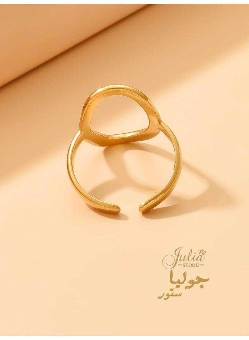Julia Store 18K Gold Plated Stainless Steel Oval Round Loop Open Statement Classic Adjustable Minimalist Geomatic Circle Ring for Women Free Size  - Image 5