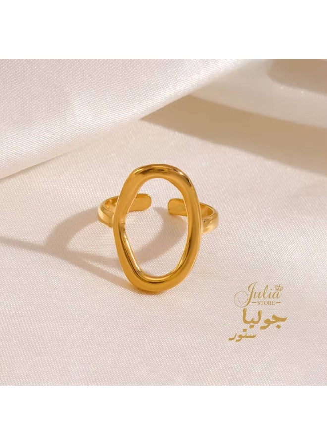 Julia Store 18K Gold Plated Stainless Steel Oval Round Loop Open Statement Classic Adjustable Minimalist Geomatic Circle Ring for Women Free Size  - Image 1