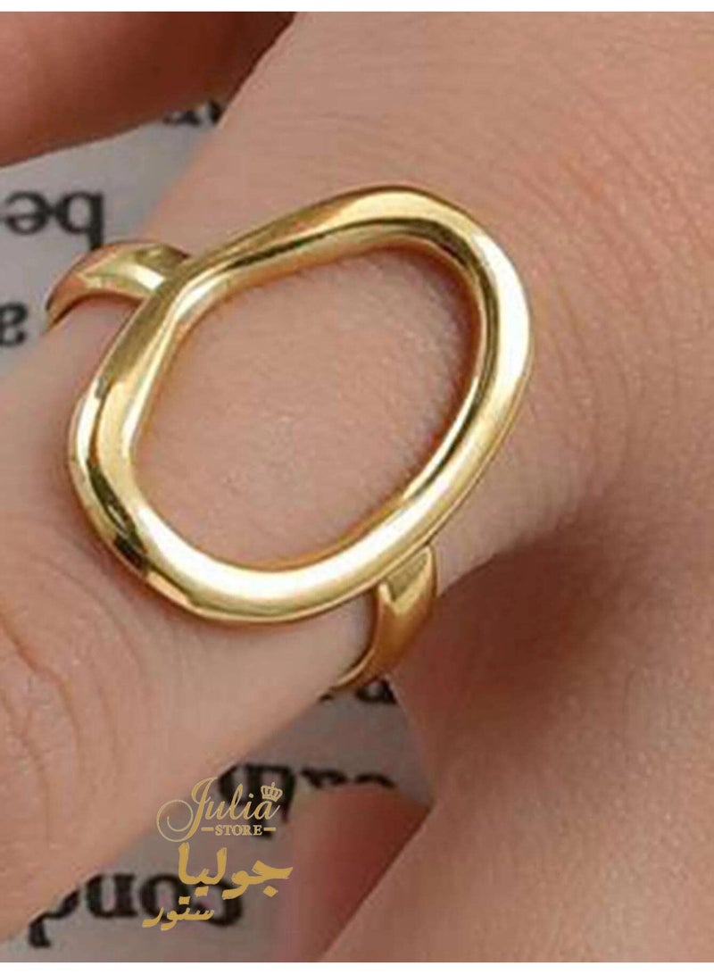 Julia Store 18K Gold Plated Stainless Steel Oval Round Loop Open Statement Classic Adjustable Minimalist Geomatic Circle Ring for Women Free Size  - Image 4