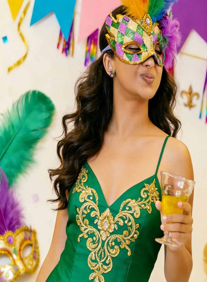 12 زوجًا من أقراط ماردي غرا للنساء، تتضمن أقنعة لامعة، وأقراطًا على شكل زهرة الزنبق، وقبعات، وأكاليل، وأقراطًا مرصعة، مثالية لمهرجان ماردي غرا، كهدية مجوهرات وإكسسوارات أزياء. - Image 4