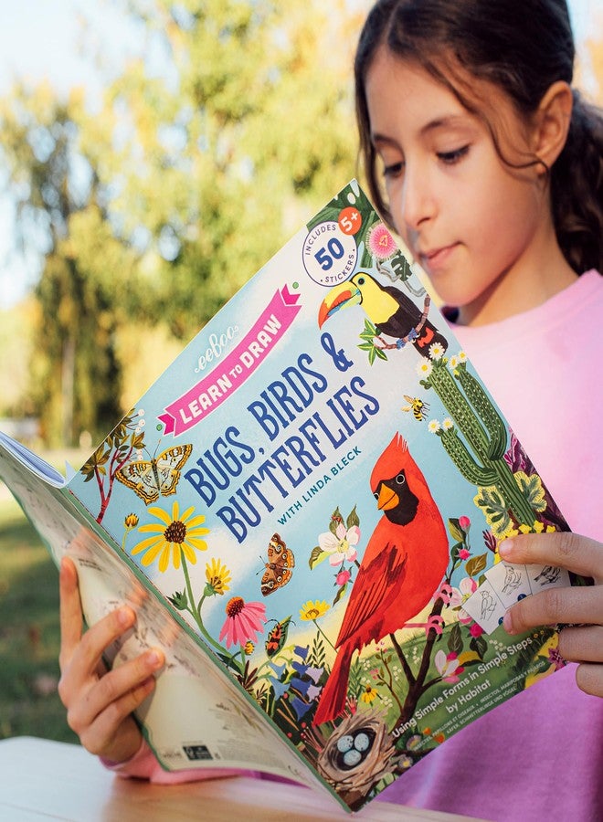 eeBoo: Learn to Draw - Bugs, Birds & Butterflies - 32 Page Activity Book & 50 Stickers Set, Fun Nature-Themed Step-by-Step Drawing & Coloring, Kids 5+ - Image 4