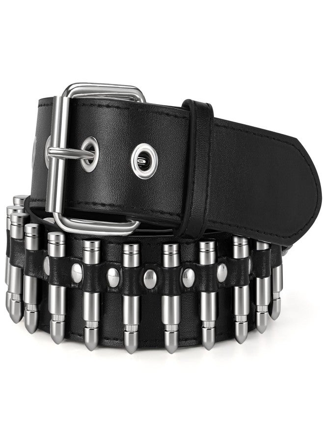 سوزدي حزام أسود مرصع من SUOSDEY، حزام فضي معدني بحلقات معدنية من طراز Y2K للرجال والنساء بنمط موسيقى البانك روك، مناسب للجينز والسراويل (أسود، مقاس 32-38) - Image 1