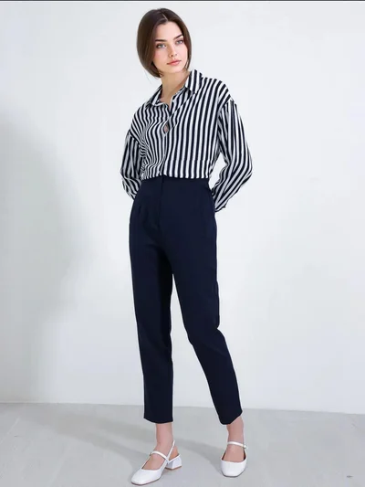 BIG DART BDART High Waist Slim Fit Ankle Length Crepe Pants