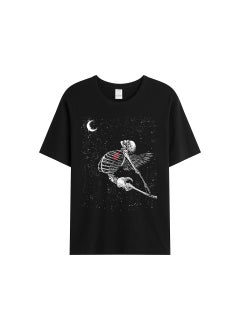 Generic Casual Plus Size Mens Womens Halloween Skull Print T-Shirt Loose Fit Short Sleeves European Style Love Bone Design Navy blue  - Image 2