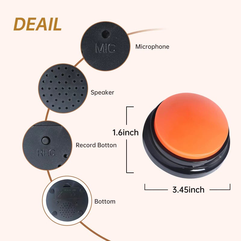 4 Color Voice Recording Button, Dog Buttons for Communication Pet Training Buzzer, 30 Second Record & Playback, Funny Gift for Study Office Home (Purple, Green, Yellow, Pink) - Image 2