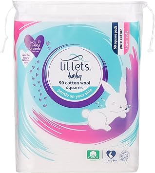 Lil-Lets LilLets Baby Cotton Squares 50 Count 1 Pack 100 Pure Cotton Certified Organic Soft and Gentle Dermatologically Tested Suitable for Babies - Image 1