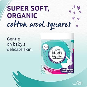 Lil-Lets LilLets Baby Cotton Squares 50 Count 1 Pack 100 Pure Cotton Certified Organic Soft and Gentle Dermatologically Tested Suitable for Babies - Image 2