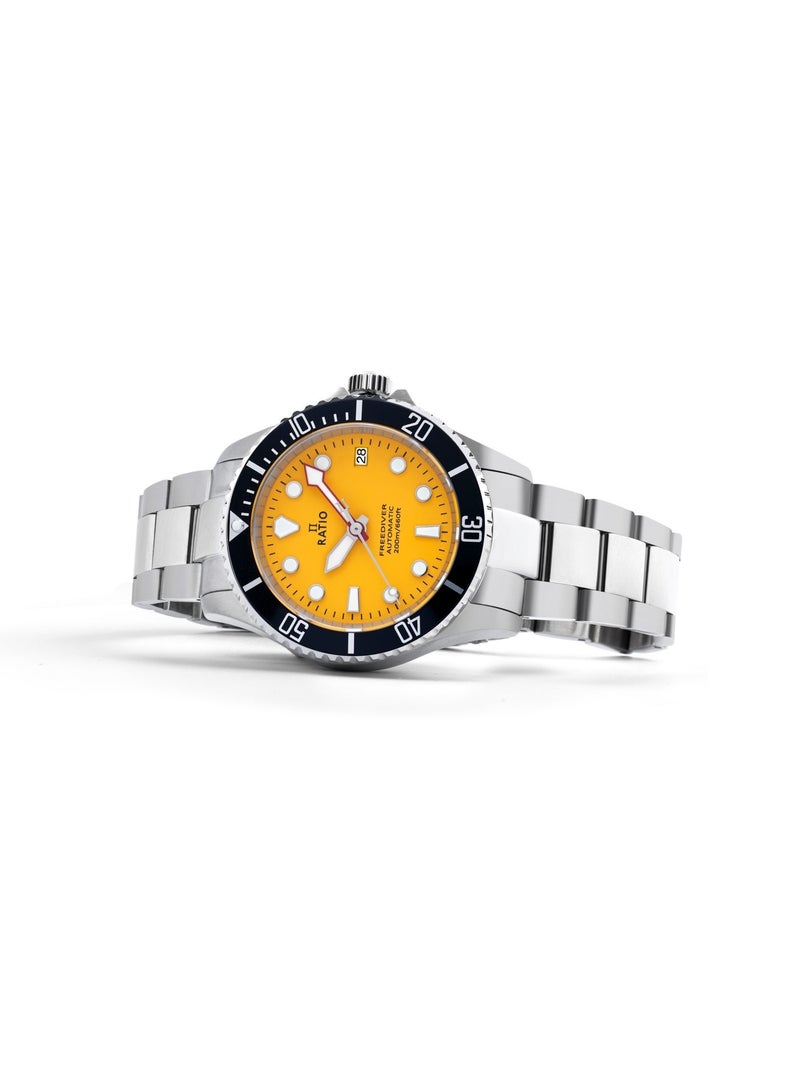 Ratio FreeDiver Sapphire Stainless Steel Yellow Dial Automatic RTF044 200M Men's Watch - Image 2