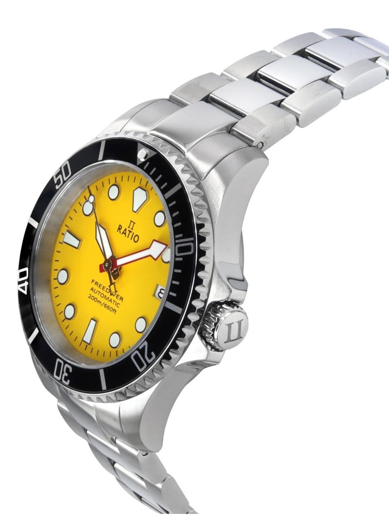 Ratio FreeDiver Sapphire Stainless Steel Yellow Dial Automatic RTF044 200M Men's Watch - Image 4