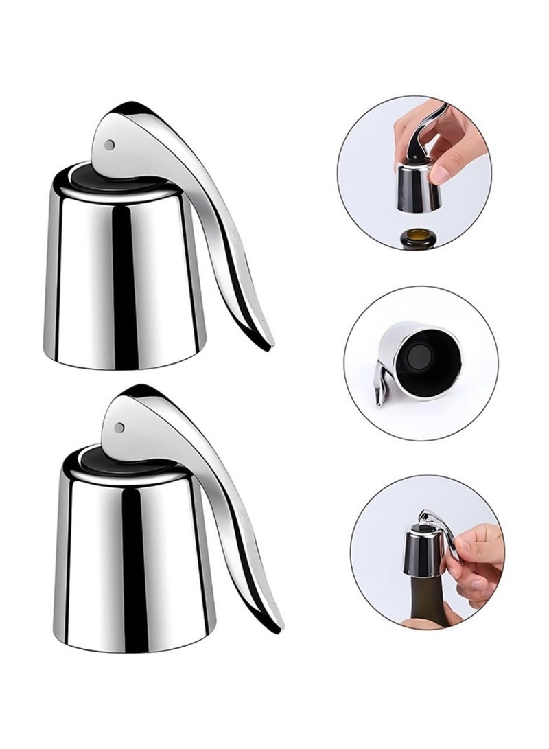 Stainless Steel Bottle Stoppers, 4 Pack Bottle Stopper with Silicone Seal, Reusable Beverage Preserver, Freshness Keeper (Silver)  - Image 1