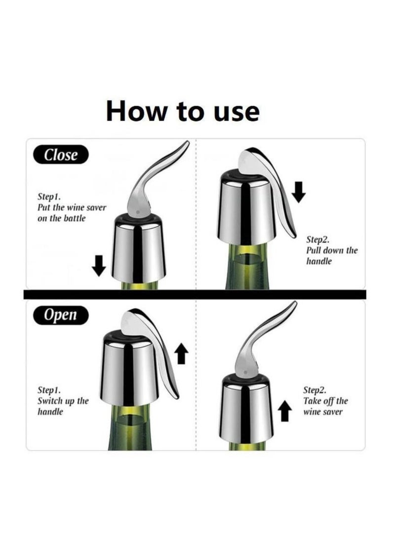 Stainless Steel Bottle Stoppers, 4 Pack Bottle Stopper with Silicone Seal, Reusable Beverage Preserver, Freshness Keeper (Silver)  - Image 4