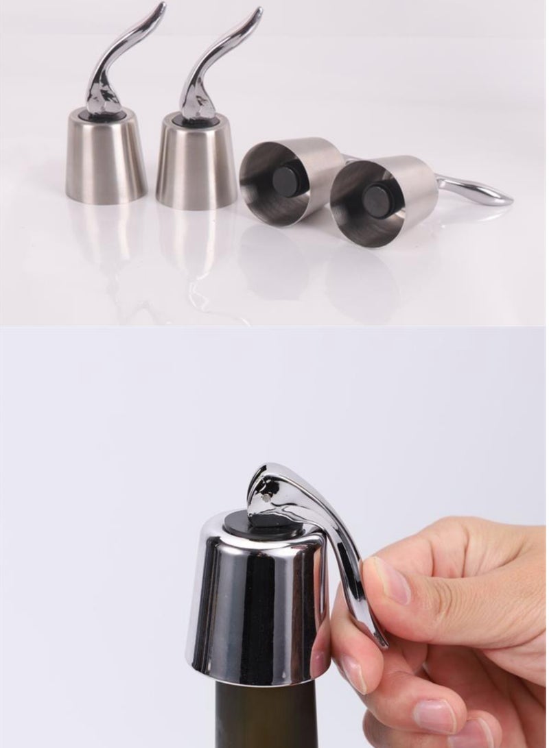 Stainless Steel Bottle Stoppers, 4 Pack Bottle Stopper with Silicone Seal, Reusable Beverage Preserver, Freshness Keeper (Silver)  - Image 5