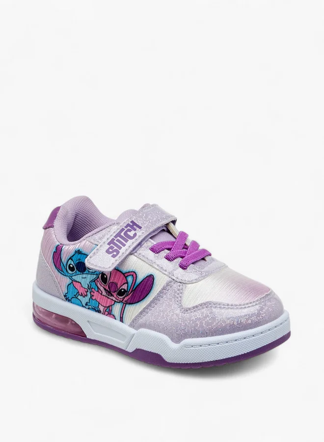 ديزني Girls Stitch Print Light-Up Sneakers with Hook and Loop Closure