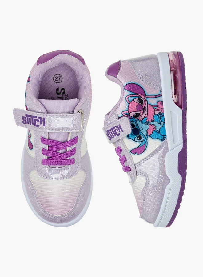 ديزني Girls Stitch Print Light-Up Sneakers with Hook and Loop Closure