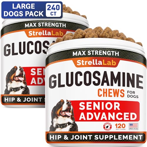 StrellaLab Senior Advanced Glucosamine Joint Supplement for Dogs - Hip & Joint Pain Relief - Small + Large Breeds -Omega-3 Fish Oil - Chondroitin, MSM- Mobility Soft Chews for Older Dogs - Chicken Flavor - 240Ct - Image 1