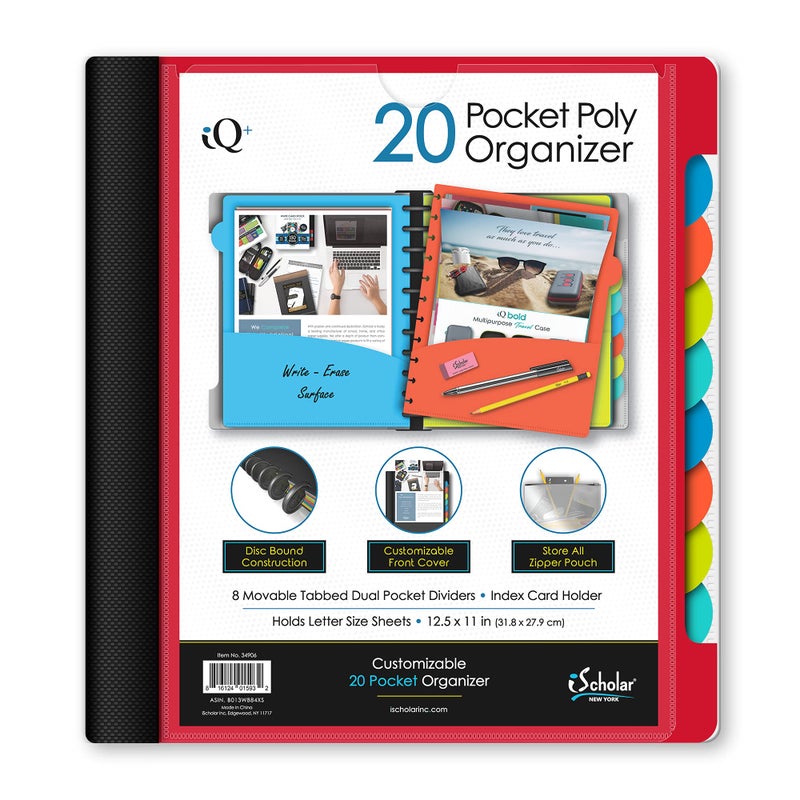 iScholar 20 Pocket Folder with Zipper Pouch Color May Vary 34906