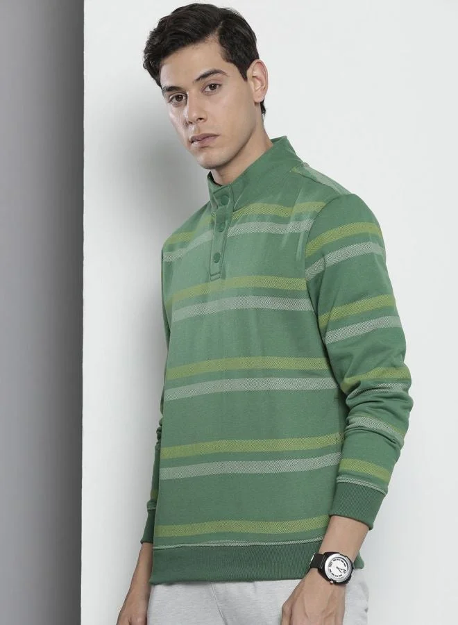 The Indian Garage Co Men Regular Fit Striped High Neck Full Sleeves Sweatshirt