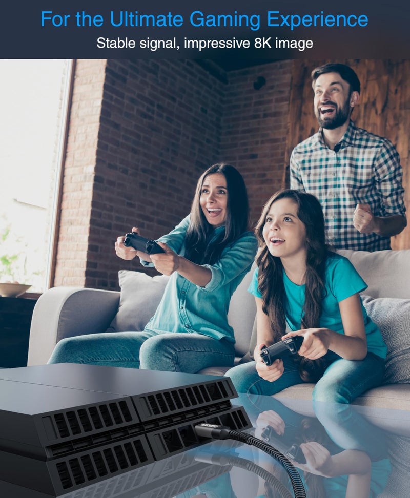 BlueRigger كابل HDMI BlueRigger 8K (6 أقدام، 8K 60Hz HDR، سرعة عالية 48Gbps، كابل HDMI مضفر، eArc، HDCP 2.3) - متوافق مع PS5، Xbox، Roku، Apple TV، HDTV، Blu-ray، PC - Image 4