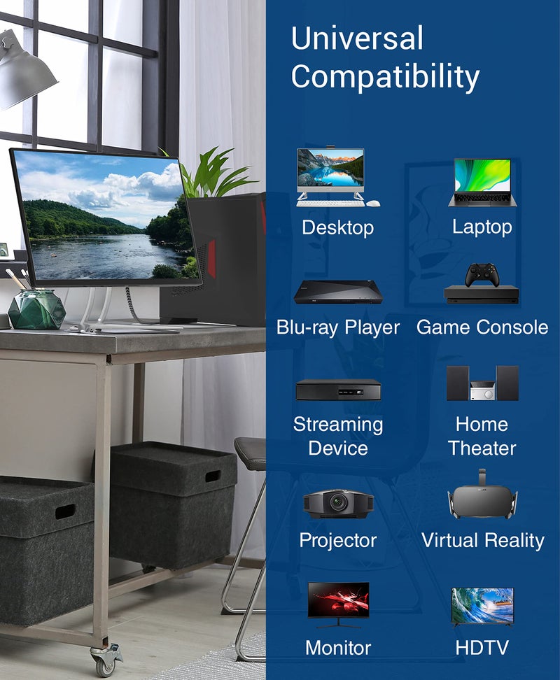 BlueRigger كابل HDMI BlueRigger 8K (6 أقدام، 8K 60Hz HDR، سرعة عالية 48Gbps، كابل HDMI مضفر، eArc، HDCP 2.3) - متوافق مع PS5، Xbox، Roku، Apple TV، HDTV، Blu-ray، PC - Image 5