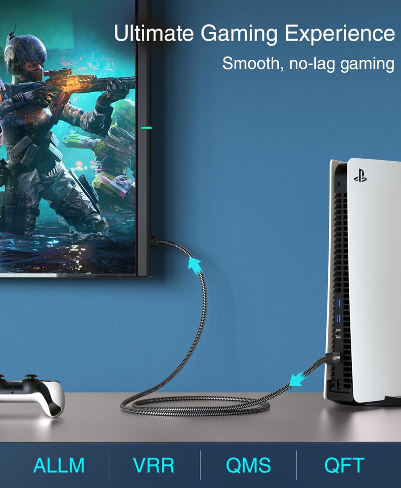 BlueRigger كابل HDMI BlueRigger 8K (6 أقدام، 8K 60Hz HDR، سرعة عالية 48Gbps، كابل HDMI مضفر، eArc، HDCP 2.3) - متوافق مع PS5، Xbox، Roku، Apple TV، HDTV، Blu-ray، PC - Image 2