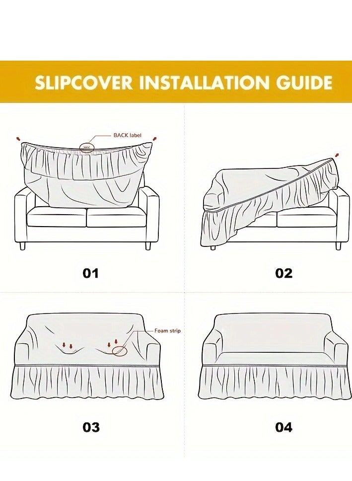 Arabest 4-Piece 7 Seater (3+2+1+1) leaf pattern sofa cover super elastic waterproof and wrinkle resistant full wrap Couch Slipcover with skirt exquisite and delicate non-slip flexible jacquard Sofa Slipcover Cream 90-230CM - Image 3