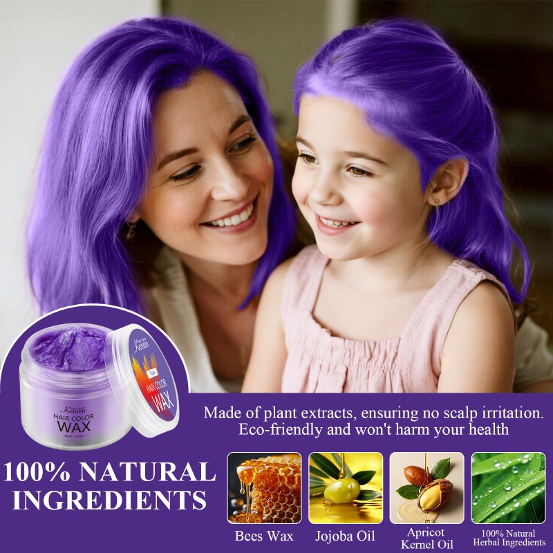 Magic Master Keratin Temporary Hair Color Wax, 3.4 Fl Oz, Purple, Natural Washable for Kids Girls Women & Men Dark Hair, Party, Cosplay, Festival & Halloween - Image 2