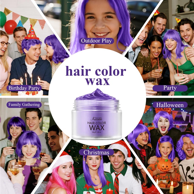 Magic Master Keratin Temporary Hair Color Wax, 3.4 Fl Oz, Purple, Natural Washable for Kids Girls Women & Men Dark Hair, Party, Cosplay, Festival & Halloween - Image 5