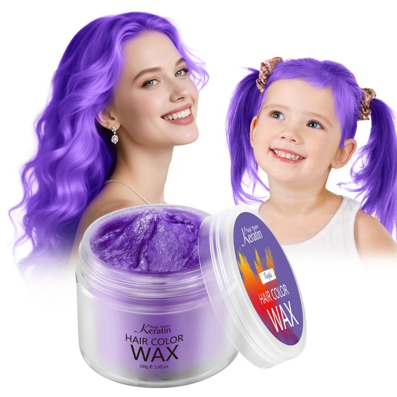 Magic Master Keratin Temporary Hair Color Wax, 3.4 Fl Oz, Purple, Natural Washable for Kids Girls Women & Men Dark Hair, Party, Cosplay, Festival & Halloween - Image 1
