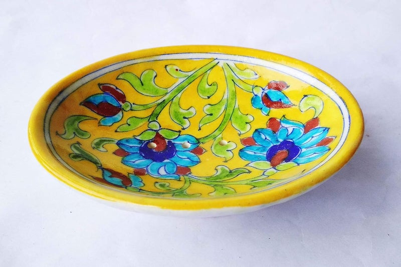 Shiv Kripa Blue Pottery Shiv Kripa Blue Art Pottery Bathroom Accessory Soap Dish and Toothbrush Holder Set - Image 2