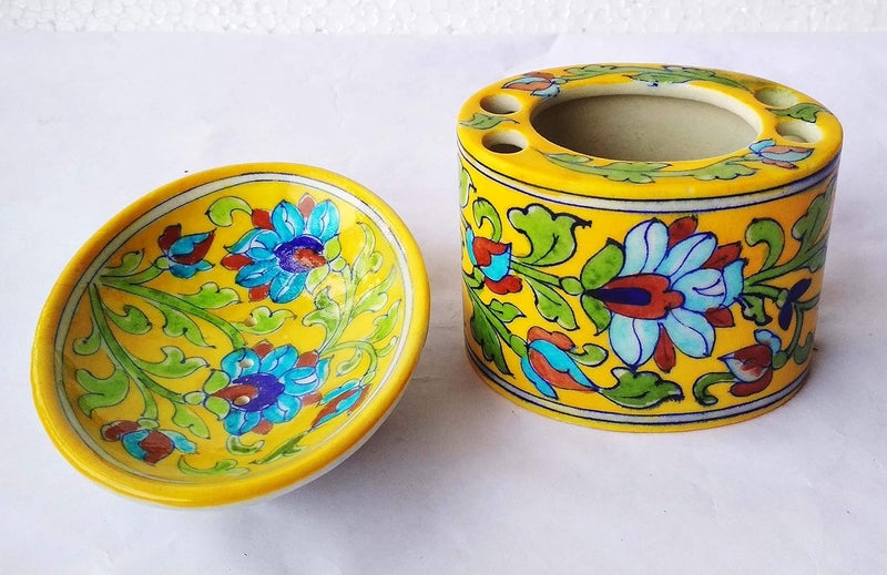 Shiv Kripa Blue Pottery Shiv Kripa Blue Art Pottery Bathroom Accessory Soap Dish and Toothbrush Holder Set - Image 1