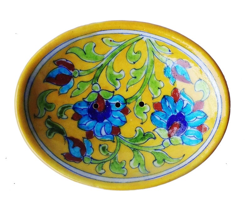 Shiv Kripa Blue Pottery Shiv Kripa Blue Art Pottery Bathroom Accessory Soap Dish and Toothbrush Holder Set - Image 5