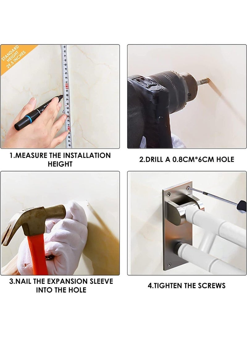 مقبض دعم للمرحاض قابل للطي مثبت على الحائط استانلس ستيل أبيض - Image 5