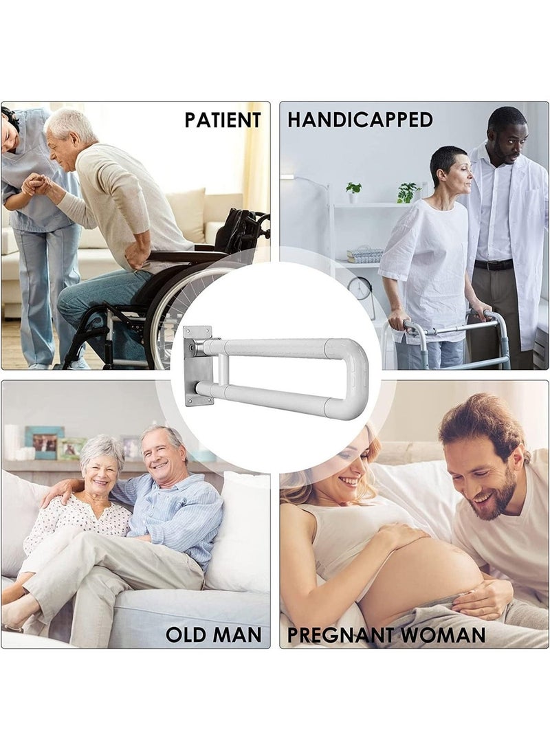 مقبض دعم للمرحاض قابل للطي مثبت على الحائط استانلس ستيل أبيض - Image 4