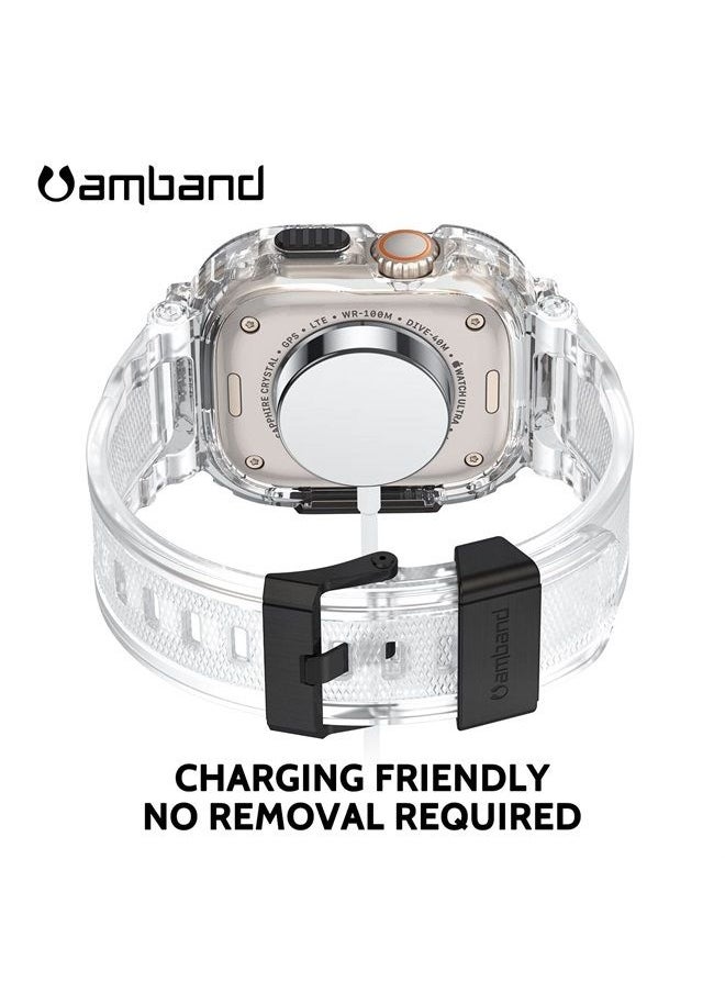 amBand - Bands Case Screen Protector Compatible with Apple Watch Ultra 49mm, M1 Sport Series Rugged Cover Strap and 2 Pack Tempered Glass Film, Military Protective Bumper for iWatch 49 mm Men Clear - Image 1