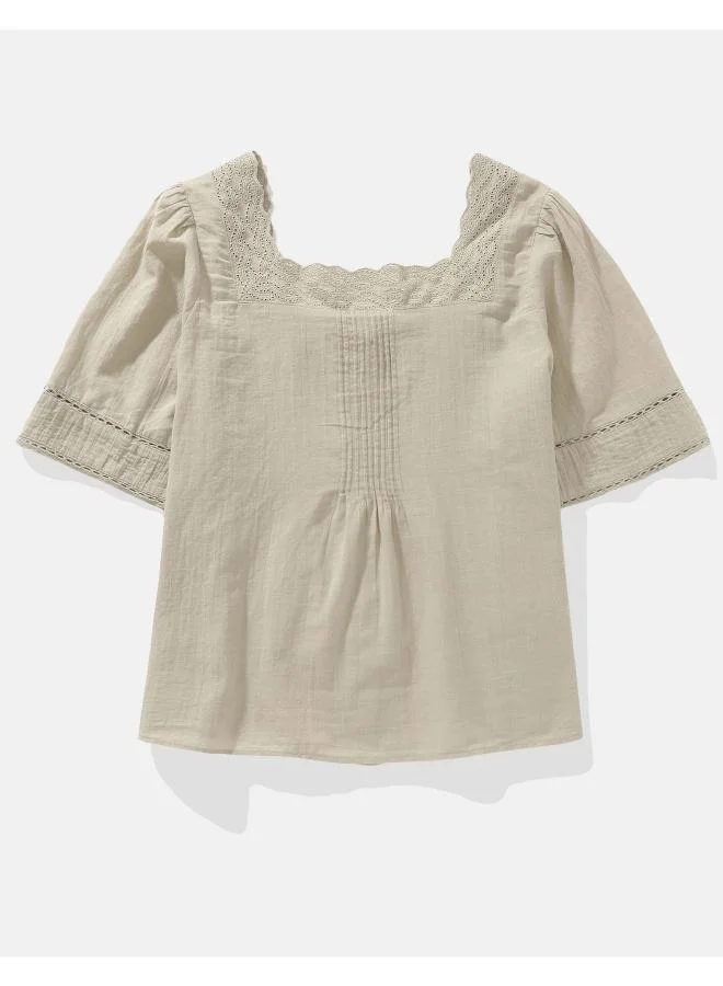 American Eagle AE Square Neck Button-Up Blouse