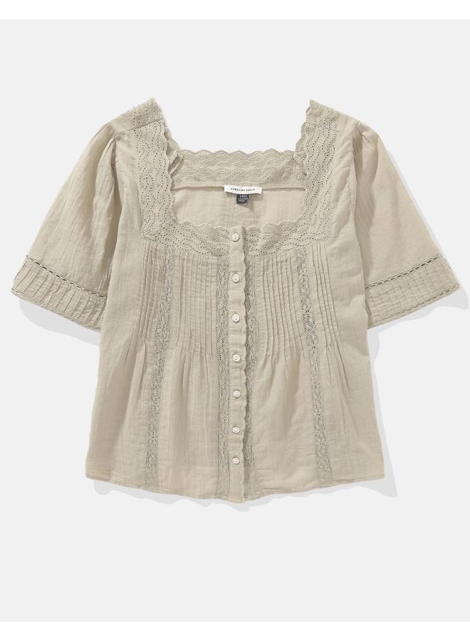 American Eagle AE Square Neck Button-Up Blouse - Image 3