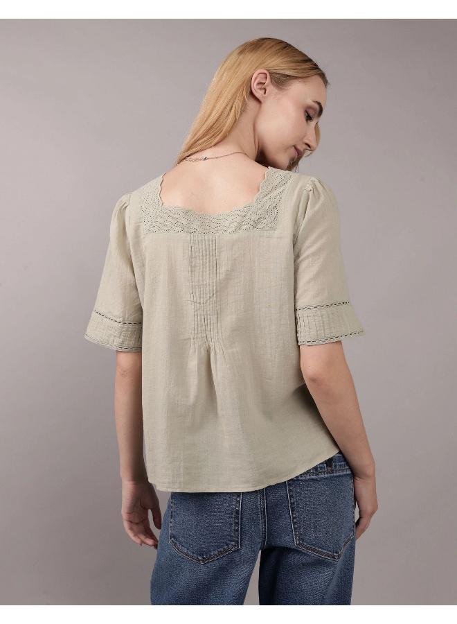 American Eagle AE Square Neck Button-Up Blouse - Image 4