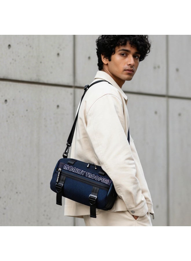 Monkey Troopers Webster Barrel Crossbody Shoulder Sling Bag with Adjustable Strap Compact Chest Side Bag for Travel Walking Commuting Everyday Use Navy Blue - Image 3