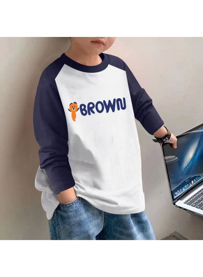 Boys' Long-sleeve T-shirt Spring And Autumn Baby Pure Cotton T-shirt For Older Children Popular Color-blocking Base Shirt Trendy
