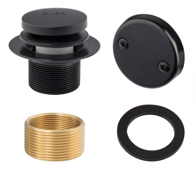 TIPTOE BATHTUB DRAINS TRIM SET WITH TWOHOLE OVERFLOW FACEPLATE REPLACEMENT BATH DRAIN TRIM KIT WITH 2HOLE OVERFLOW FACEPLATE AND UNIVERSAL FINECOARSE THREAD MATT BLACK