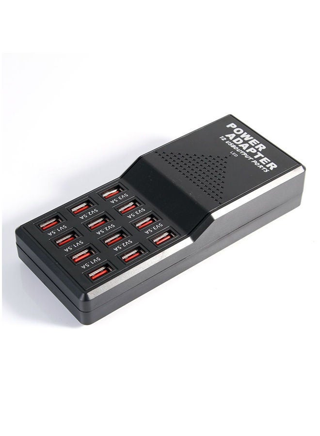 NIBEMINENT 12 Port Fast USB Charging Station 12A Power Adapter Black - Image 1