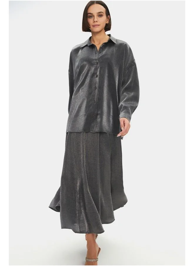 جون June Viscose Blend Shirt & Skirt Set Anthracite