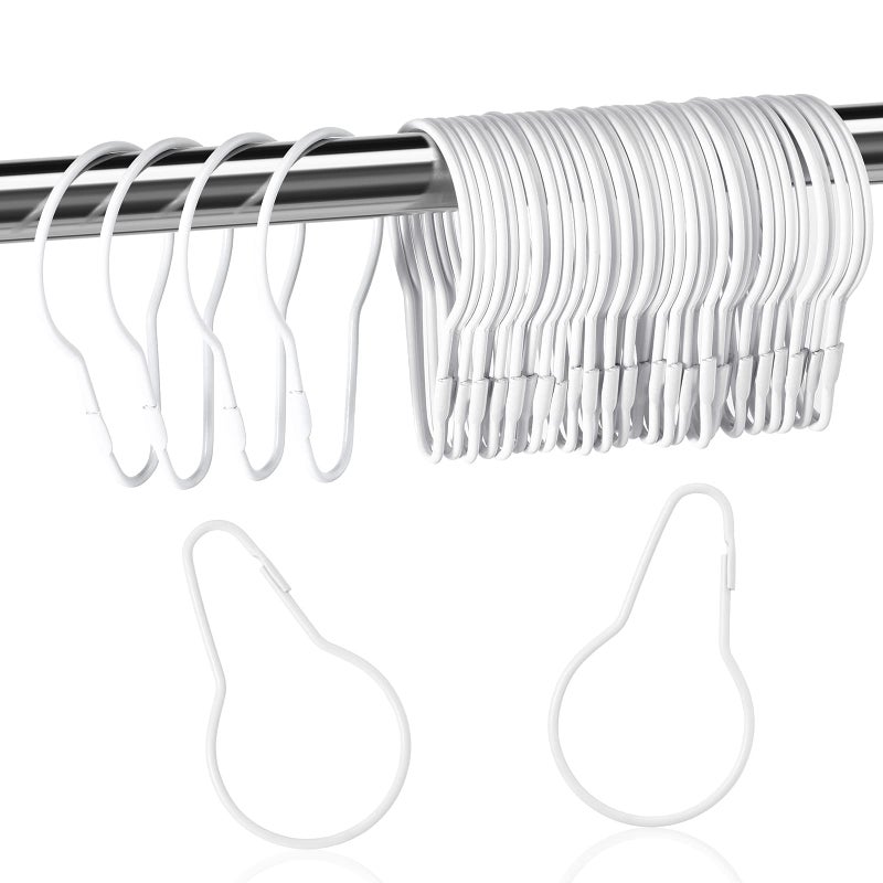 Queekay Metal Shower Curtain Hooks Hanging Clips Metal Curtain Rings Practical Reusable Shower Hangers for Bathroom Bedroom Kitchen Home ApplicationsWhite60 Pieces