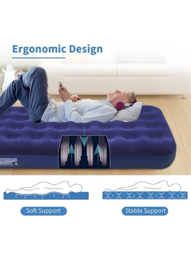 Twin Size Air Mattress Single Air Bed - Foldable Blow Up Mattresses with Flocked top - Portable Inflatable Beds with Patch Kit for Backpacking Tent Camping/Home/Traveling (75"*39") - Image 3