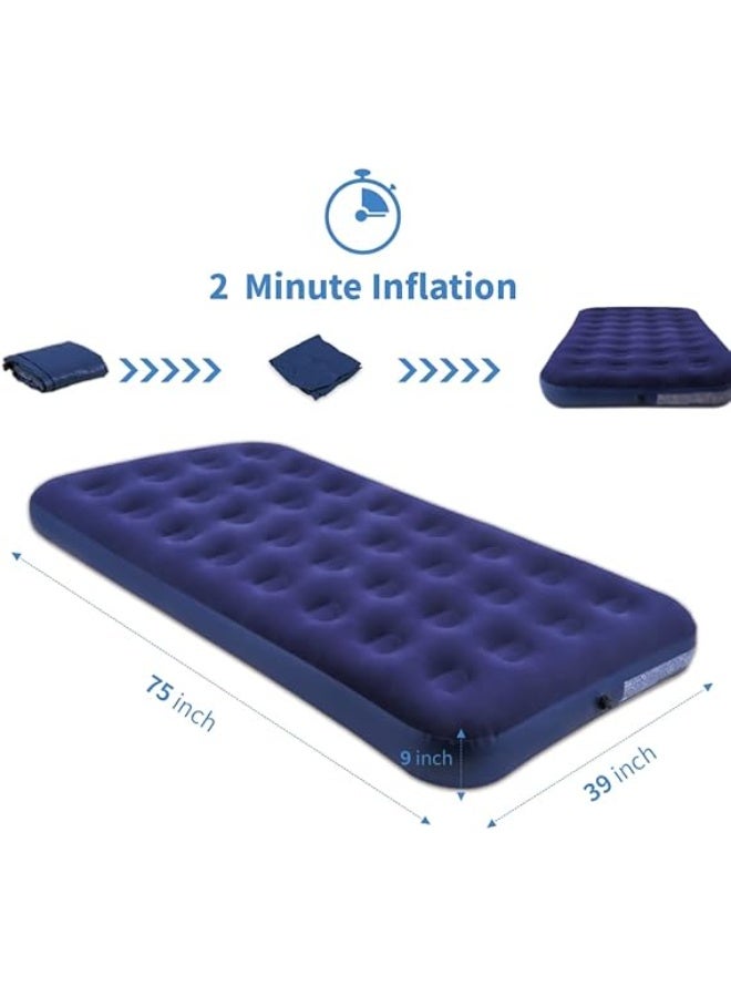 Twin Size Air Mattress Single Air Bed - Foldable Blow Up Mattresses with Flocked top - Portable Inflatable Beds with Patch Kit for Backpacking Tent Camping/Home/Traveling (75"*39") - Image 2